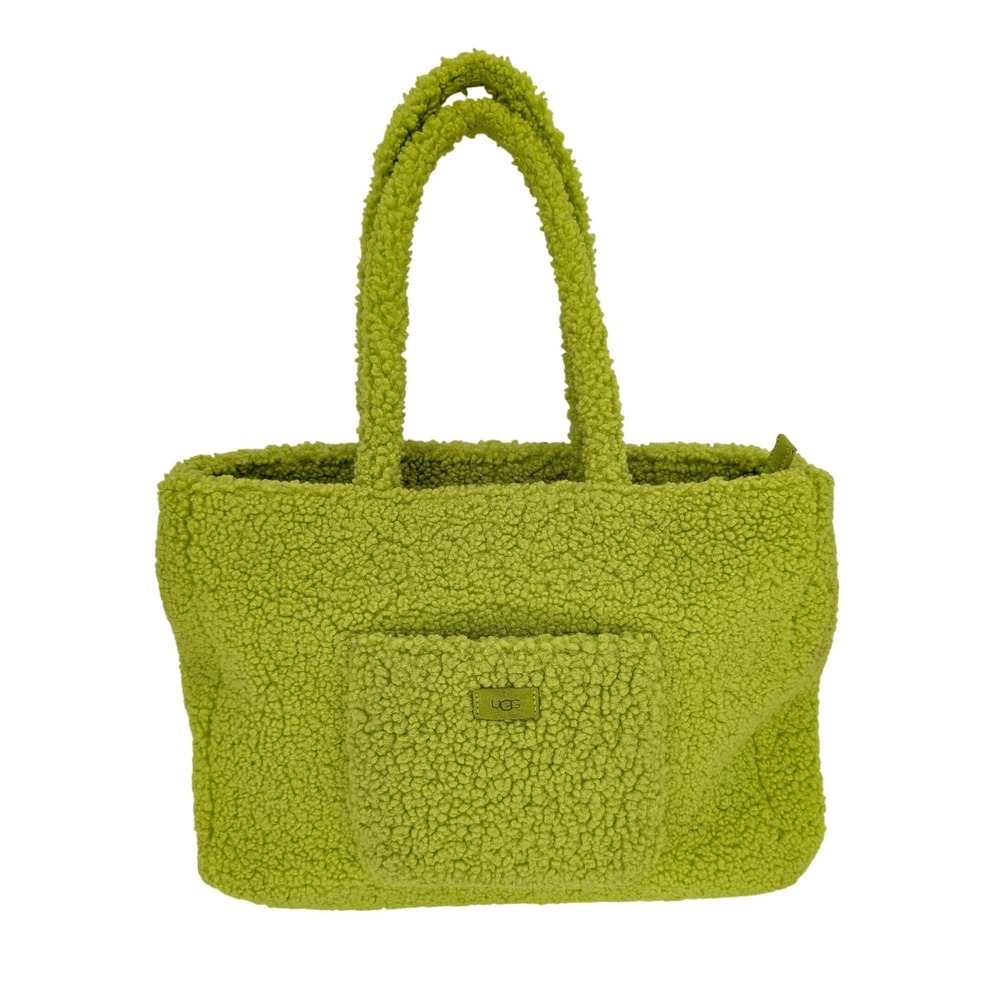 UGG Adrina Faux Shearling Tote Bag Large Lime Green Sherpa Teddy Vibrant Bright
